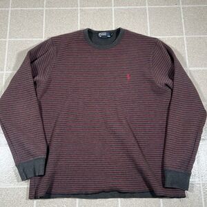 Vintage Polo Ralph Lauren Mens Waffle Knit Striped Thermal Longsle Shirt Size XL